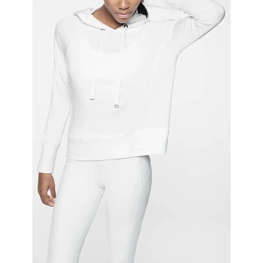 ATHLETA Open Hearted Pullover Hoodie Sweatshirt Womens Size Medium Tall White‎